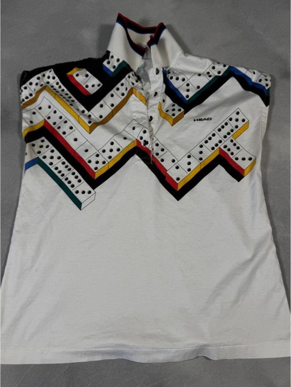 Rare Vintage 80s 90s HEAD Tennis Polo Domino Graphic Shirt Small/ M Sportswear